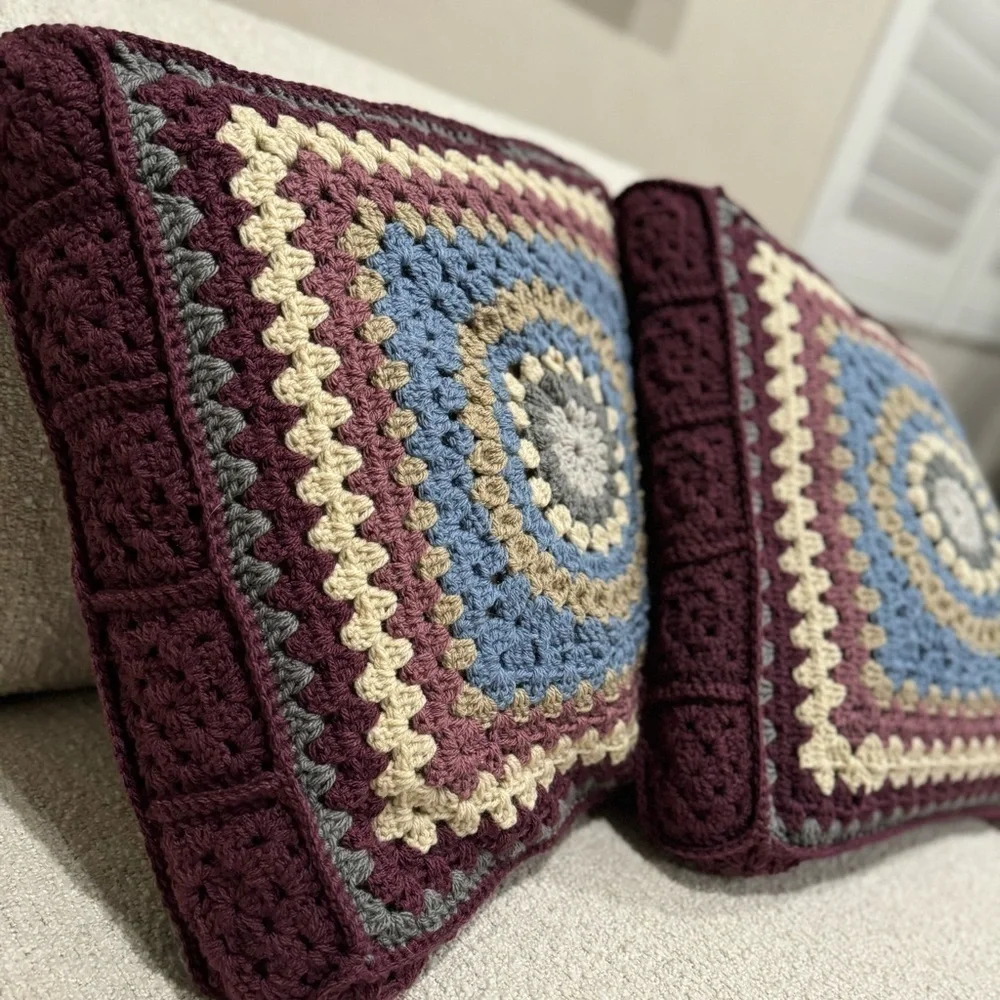 Crochet Covered Decorative Large Square Pillows